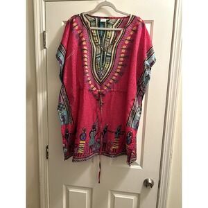 Anjli African Print Kaftan Blouse Waist Tie Women's 2XL Waist 35 Inch